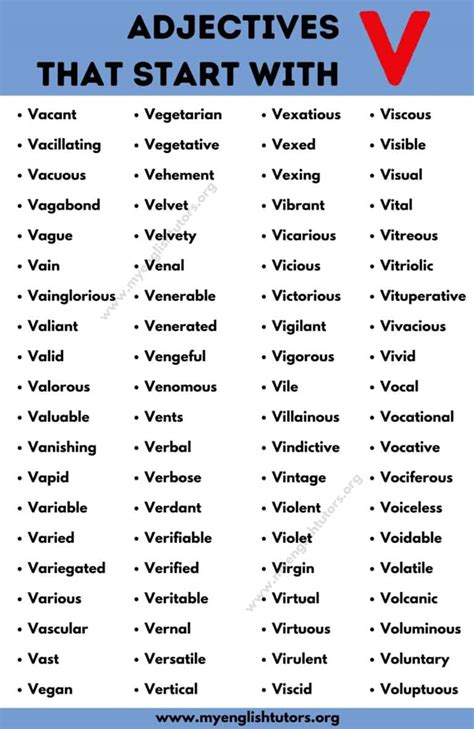 77 Adjectives That Start With V .